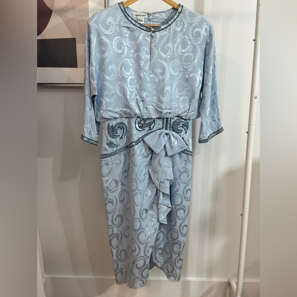 Lauren Alexandra Dresses & Skirts - Lauren Alexander Flapper Gatsby Sequin Silk Brocade Midi Dress Light Blue 10